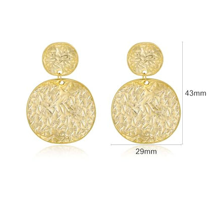 Large Geometric Drop Dangle Earrings for Women Pearl Teardrop Disc Rectangle Oval Fishtail Shell Shaped Textured Dangle Studs Earrings for Women - color: Gold-Disc
