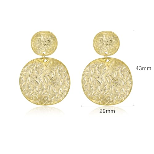 Large Geometric Drop Dangle Earrings for Women Pearl Teardrop Disc Rectangle Oval Fishtail Shell Shaped Textured Dangle Studs Earrings for Women - color: Silver-Disc