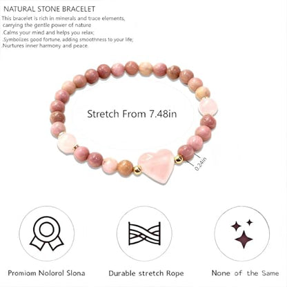 Heart Crystal Bracelet,Natural Gemstone Healing Bead Bracelet | Handmade Jewelry Gifts for Women Men,Graduation Gift for Her - color: Rhodonite Bracelet