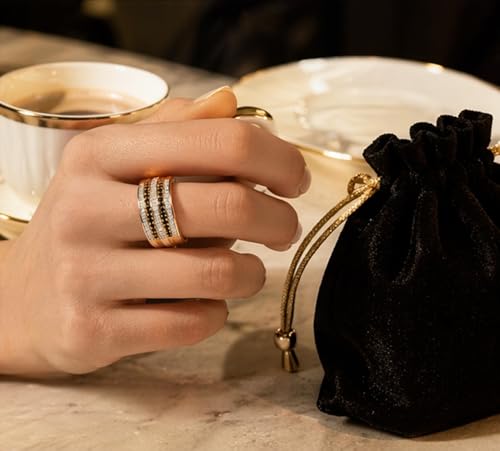 Hexa Wide Band Statement Ring, Fashion Rings for Women, Elegant Gold Jewelry Accessories,Perfect for Party & Date Night, Hypoallergenic & Durable - color: Gold Black