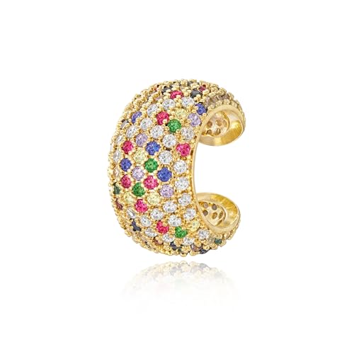 Chunky Ear Cuff Earrings for Women Single | Non Piercing, Clip On, 14K Gold Plated, Cubic Zirconia, Hypoallergenic, Jewelry Gifts - style: Colorful Wide