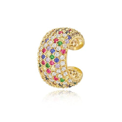 Chunky Ear Cuff Earrings for Women Single | Non Piercing, Clip On, 14K Gold Plated, Cubic Zirconia, Hypoallergenic, Jewelry Gifts - style: Colorful Wide
