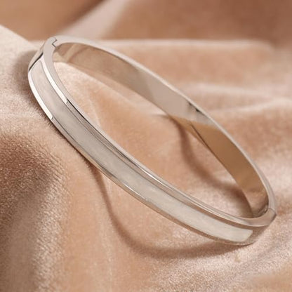 Sliver Plated Bracelets fow Women Stainless Steel White Oil-Drip Bangle Soft, Chip-Resistant Feminine Shine