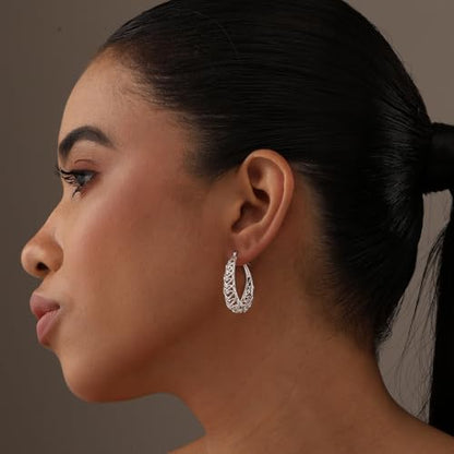 LeCalla 925 Sterling Silver Hoop Earrings | Women's Filigree Hoop Earrings | Openwork Mesh Filigree Cut Earring | Lightweight & Hypoallergenic Vintage Hoop Earrings for Women - style: Silver / Oval Heart Filigree