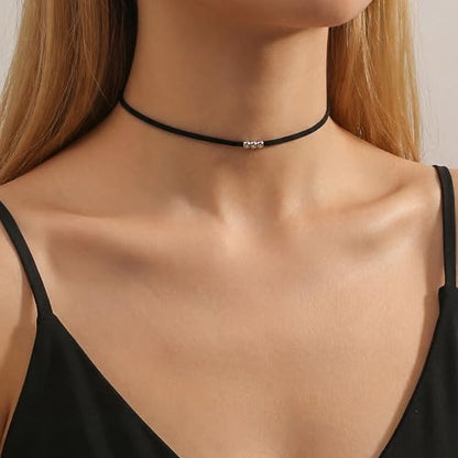 Qceasiy Gothic Black Necklace for Women, Adjustable Victorian Velvet Lace Collar, Halloween Party Cosplay Jewelry Gift - style: 3 Beads