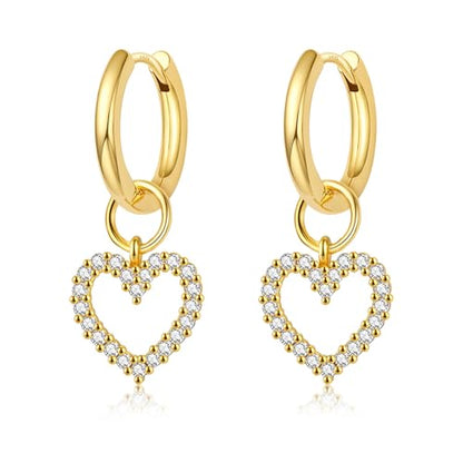 DAILY VIBES Cute Butterfly Star Cross Heart CZ Dangle Earrings for Women | 925 Sterling Silver Post, 14K Gold or Silver Plated, Mini Cubic Zirconia Dainty Drop, Cartilage Small Huggie Hoop Earrings - color: Gold Heart CZ