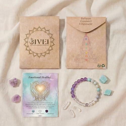 Bivei Protection Crystal Healing Bracelet | 8MM Strength Bracelet Spiritual Stretch Beaded Jewelry for Women Men Gift - color: Emotional Healing, size: Medium 6.8-7.3 inch