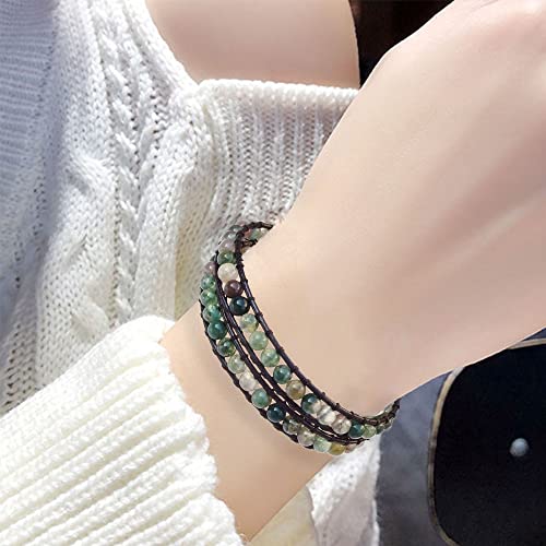 Genuine Stone Wrap Bracelets for Women Natural Crystal Beaded Wrap Bracelet 2/3/5 Adjustable Bohemian Bracelets Jewelry Gifts for Women Mom - color: Indian agate(2 wraps)