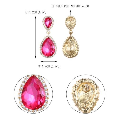 EVER FAITH Women's Austrian Crystal Wedding Tear Drop Dangle Earrings | Bridal Prom Jewelry for Bride Bridesmaid - color: Hot Pink