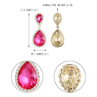 EVER FAITH Women's Austrian Crystal Wedding Tear Drop Dangle Earrings | Bridal Prom Jewelry for Bride Bridesmaid - color: Hot Pink