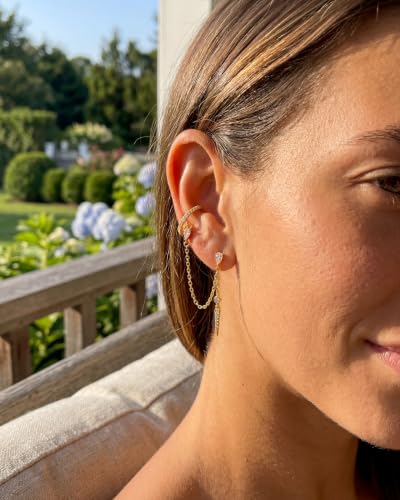 Gold Earrings for Women Trendy 14K Gold Plated Dangle Earrings Small Hoop Huggie Drop Stud Earrings Cubic Zirconia Simple Minimalist Dainty Chain Tassel Hypoallergenic Earrings - color: Ear Cuff & Gold