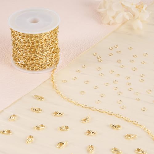 Jabogrii 10 Meters Gold Soldered Jewelry Making Chain Paperclip Brass Chain | Bulk Necklace Bracelet DIY Craft Chain for Jewelry Making - color: Small Paperclip Gold