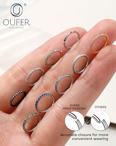 OUFER Nose Rings Surgical Steel Cartilage Earrings Tragus 316L Stainless Steel Helix Earrings Cartilage Earring 14G/16G/18G/20G Hinged Segment Rings Hoop - color: Black