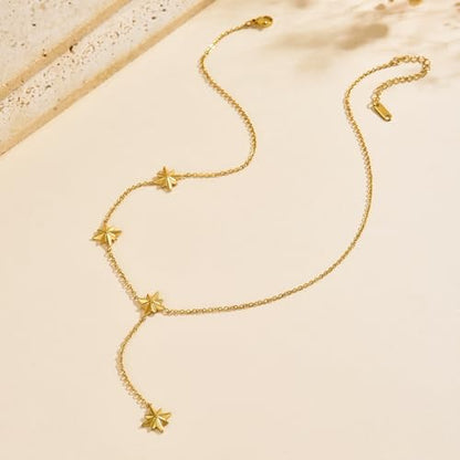Dainty Y-Shaped Lariat CZ Drop Charm Pendant Necklaces for Women - color: Star-GD