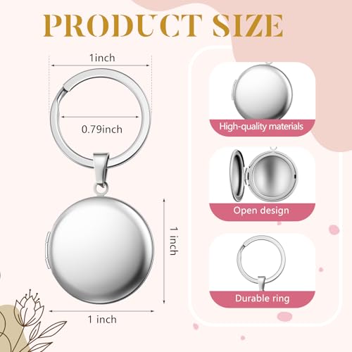 Liliaafar 4 Pcs Silver Stainless Steel Locket Keychains | Keychains That Hold Pictures for Women Mom Chirstmas Gifts - style: Round