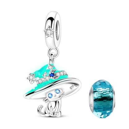 LNQOBU 925 Sterling Silver Charms Color-changing Chameleon Dangle Charm Beads Glow in the Dark Charme fits Pandora Bracelets and Necklace Jewelry Gift for Women - style: The cat's hat can glow