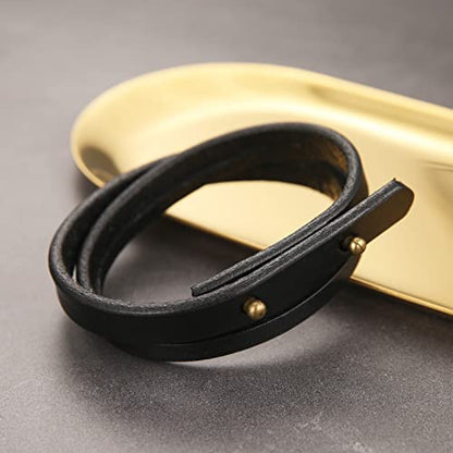 HZMAN Men's & Women's PU Leather Wrap Bracelet - Handmade Steampunk Style Wristband (8.0 Inch) - color: Black
