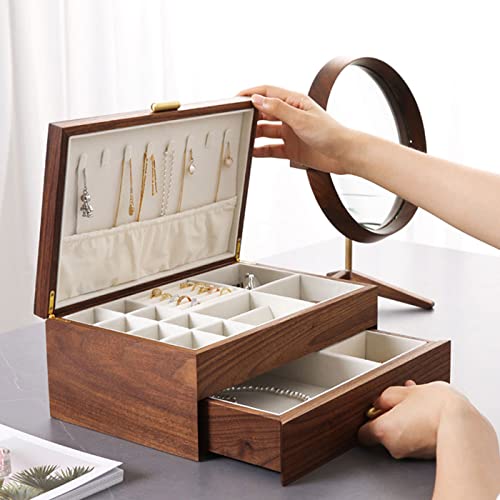 High-end Solid Wood Jewelry Storage Box Ladies Retro Wooden Necklace Jewelry Bracelet Watch Display Box Handmade Wedding Birthday Anniversary Jewelry Collection Box(Double Layer) - size: double layer