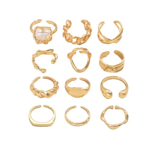 Vintage Chunky Gold Stackable Knuckle Rings Set Dainty Geometric Dome Hippie Open Rings Pack for Women Punk 70s 80s Costume Jewelry Accessories