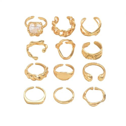 Vintage Chunky Gold Stackable Knuckle Rings Set Dainty Geometric Dome Hippie Open Rings Pack for Women Punk 70s 80s Costume Jewelry Accessories