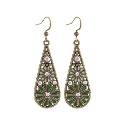 Colorful Green Teardrop Earrings for Women - Bohemian Style Enamel Dangle Earrings Lightweight Fashion Jewelry for Daily/Wedding/Party - color: Olive Green