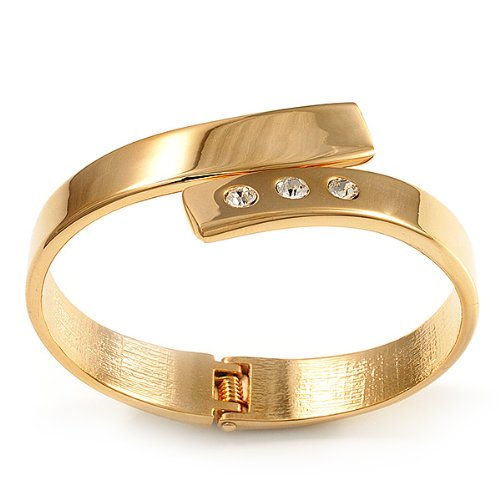 Avalaya Gold Plated Crystal Hinged Bypass Bangle Bracelet