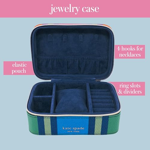kate spade new york Travel Jewelry Case, Grand Plaid Duo | Small Case, Black and White Dotted Jewelry Box Organizer for Rings, Necklaces, Earrings On-the-Go with Zipper Closure
