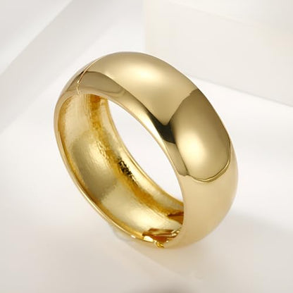 Golden Polished Chunky Twisted Hinged Waterdrop Bangle Bracelet for Women Spiraled Oval Bangle Bracelet - color: Gold Large Round Bangle