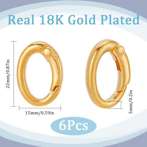 SUNNYCLUE 1 Box 6Pcs Real 18k Gold Plated Spring Oval Rings Connector Brass Oval Key Ring Carabiner Clip Snap Egg Shape Keyring Buckle for Keychains Bags Purses Jewelry Making Supplies DIY Crafts - color: 1 Box 6pcs Real 18k Gold Plated Spring Oval Ring 2
