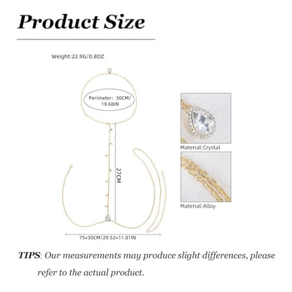 Body Chain Jewelry for Women Rhinestone Back Chain Necklace for Backless Dress Backdrop Chain Necklaces for Women - color: Gold Rhinestone