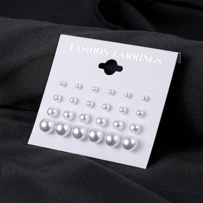 12 Pairs Pearl Stud Earrings for Women | White Pearl CZ Ball Hypoallergenic Earrings, Bridal Simulated Pearl Rhinestone Pearls Stud Earrings Jewelry Set for Wedding - color: Ivory