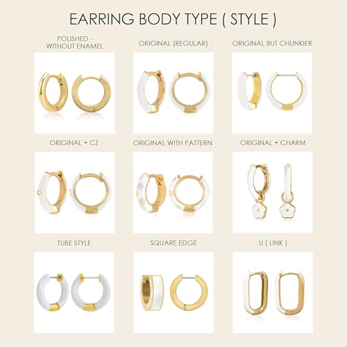 14K Gold Plated Sterling Silver Enamel Color Huggie Hoop Earrings for Women – Wide Range of Vibrant Color Options Available - color: Rainbow / Multi 2