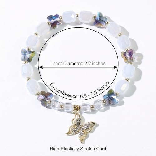 jasonking Butterfly Crystal Stretch Bracelet for Women,Birthday Gift for Mothers,Mother's Day gift - color: white，gold