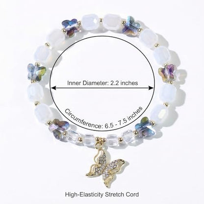 jasonking Butterfly Crystal Stretch Bracelet for Women,Birthday Gift for Mothers,Mother's Day gift - color: white，gold