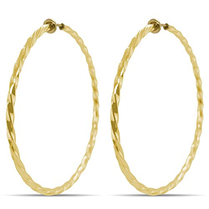 Clip On Spring Hoop Earrings for Non-Pierced Ears - color: Gold-Tone Twisted, size: 60mm