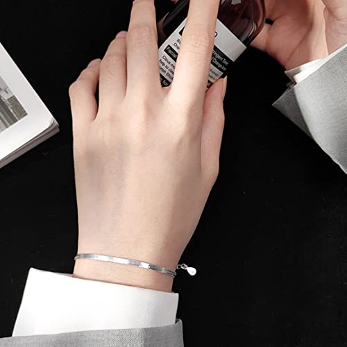 ChainsHouse Stainless Steel Herringbone Flat Chain Bracelets for Women,18K Gold/Rose Gold/Black Metal Paperclip/Snake/Cuban/Figaro Sterling Silver Link Charm Bracelet, 16+5cm Adjustable, With Gift Box - color: e. herringbone-stainless-3mm