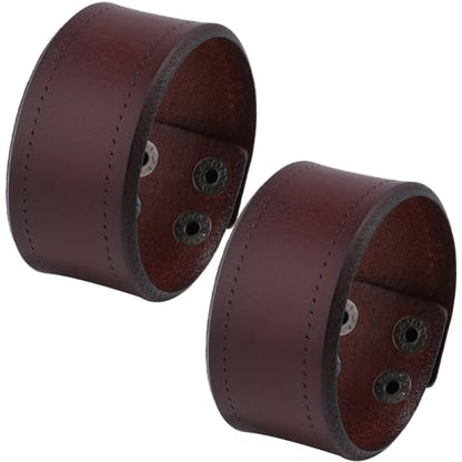 2PCS Retro Dark Brown Genuine Leather Handmade Blank Cuff Bracelet Bangle Wide Adjustable Wrap Wristband Cowhide Leather Cuff Arm Armor with Snap for Men Women Halloween Costume Party - color: 2pcs Brown