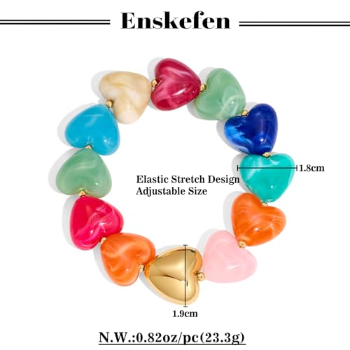 Multicolor Chunky Beaded Bracelet for Women Bold Acrylic Resin Stretch Bracelet Summer Beach Statement Bracelets Trendy Elastic Bangle Jewelry - color: Heart bracelet-colorful