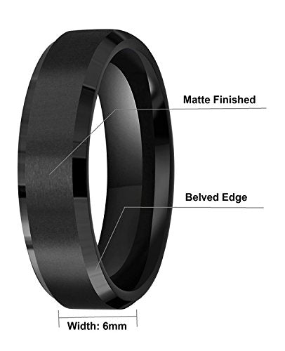 6mm 8mm 10mm Black Tungsten Wedding Band Ring Men Women Matte Finish Beveled Edges Comfort Fit Size 5 To 17 - color: Black 6mm