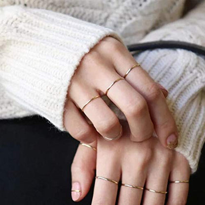 COLORFUL BLING 7 Pcs Set Knuckle Rings Minimalism 1mm Band Stacking Rings Size 4-10 Titanium Stainless Steel in Gold/Rose Gold/Silver/Black for Women