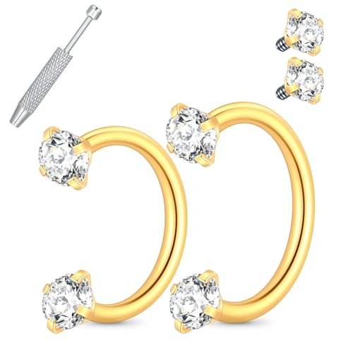 Xpircn 18G 7mm 8mm Nose Rings For Women Men Horseshoe Nose Rings Hoops Horseshoe Septum Lip Eyebrow Helix Daith Ear Nose Piercings - color: Gold CZ, size: 18G 7mm 8mm