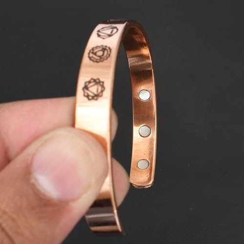 Pure Copper Cuff Bangle Bracelet 100% Solid, Raw & Uncoated Handmade Bracelets Jewelry Cuff Gift Bangle for Women & Men - color: 7 chakra