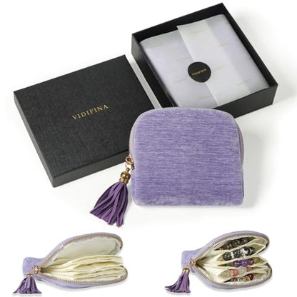 Travel Jewelry Pouch, 5-Layer Velvet Pouch, Light Purple | Anti-Scratch, Tangle-Free, Bracelets Earrings Necklaces, YKK Zipper Tassel, Chenille Velvet, Travel Jewelry Case, Gift - color: Light Purple