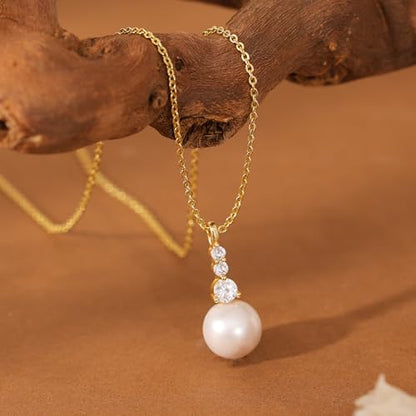 Gold Necklace for Women, 14k Gold Plated Cubic Zirconia Solitaire Pendant Necklace Waterproof Formal Necklaces for Women Cute Simple Necklaces Trendy Gold Jewelry Non Tarnish - color: Gold-pearl 1