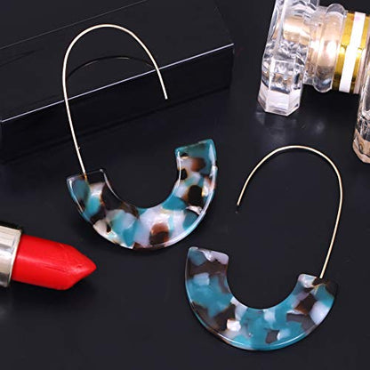 Acrylic Earrings Statement Tortoise Hoop Earrings Resin Wire Drop Dangle Earrings Fashion Jewelry For Women - color: Bule