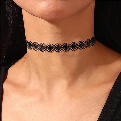 Fesciory Black Necklaces for Women, Adjustable Layered Velvet Leather Lace Collar Necklace, Goth Jewelry Gifts. - color: Flower