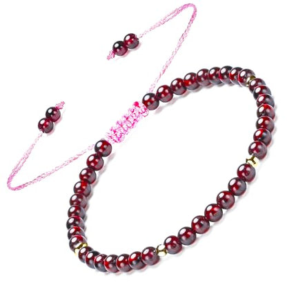 Natural Stone&925 Sterling Silver/18K Gold Anklet,│4MM│9-12 in│, Hand Woven, Adjustable Size - color: Garnet-Braid