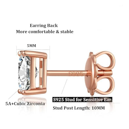 925 Sterling Silver Cubic Zirconia Stud Earrings for Women/Men Hypoallergenic Stud Earrings 4MM-8MM - style: F: Square Stud-Rose Color