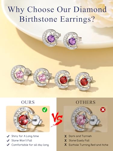 Suplight Sterling Silver Moon and Star Birthstone Crystal for Women with Dainty Silver Necklaces/Stud Earrings 1-12 Month Birthstone Emerald Pendant Sparkling Cubic Zirconia Gem Dainty Jewelry for Birthday Everyday - color: 12.December ( Turquoise)