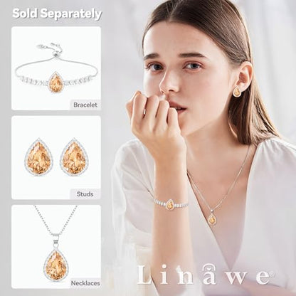 Linawe Crystal Chain Necklace for Women Trendy, Imitation Diamond Pendant, Statement Cubic Zirconia Boho Jewelry Set, 14K Gold/Rose Gold/Silver Birthstone Necklace - color: Silver,Champagne